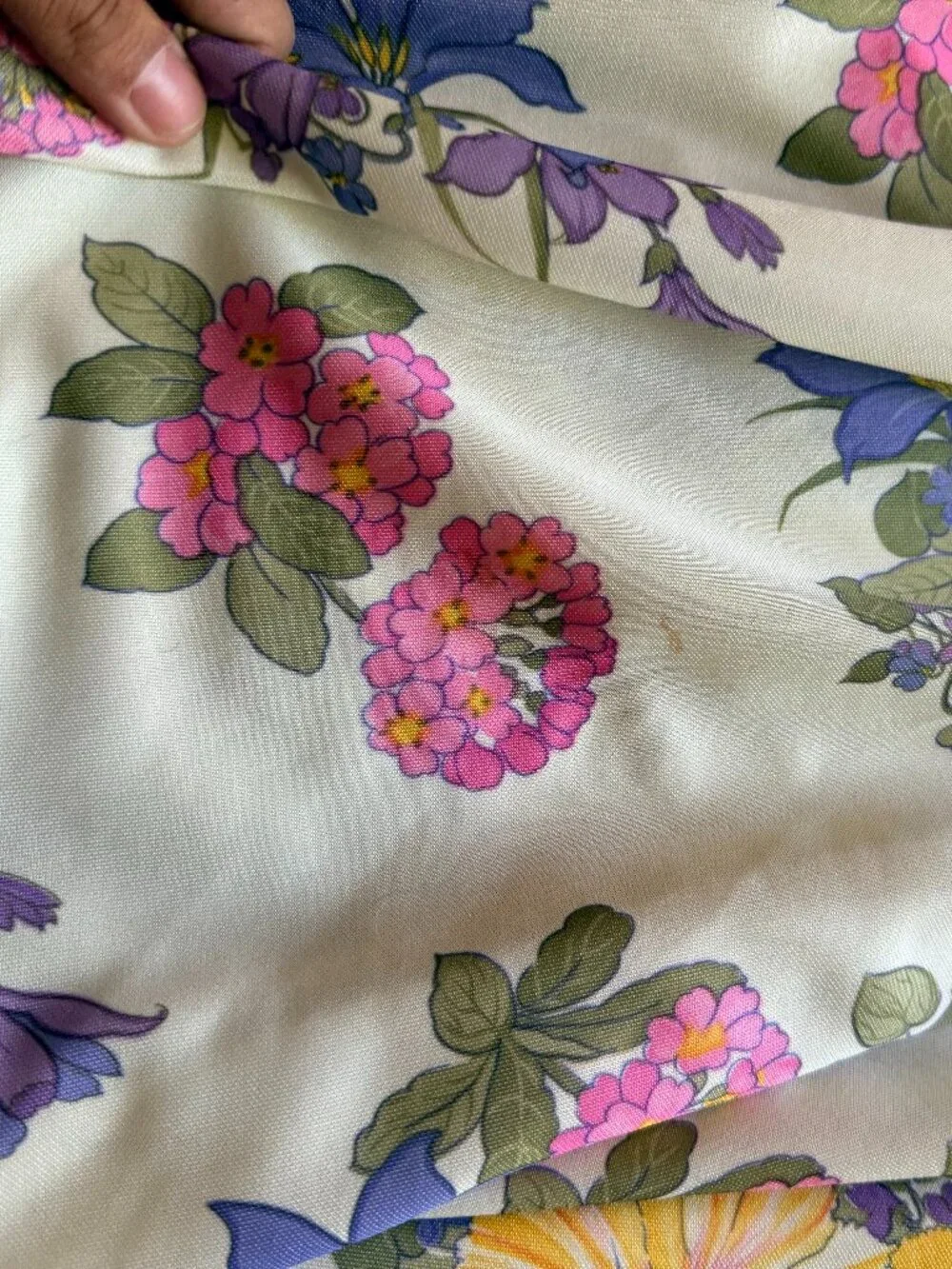 M Leslie Fay Vintage 70s Floral Prairie Maxi Dress Fringe Tie